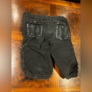 Men's Black Cargo capri shortd bought distressed internationally purchased